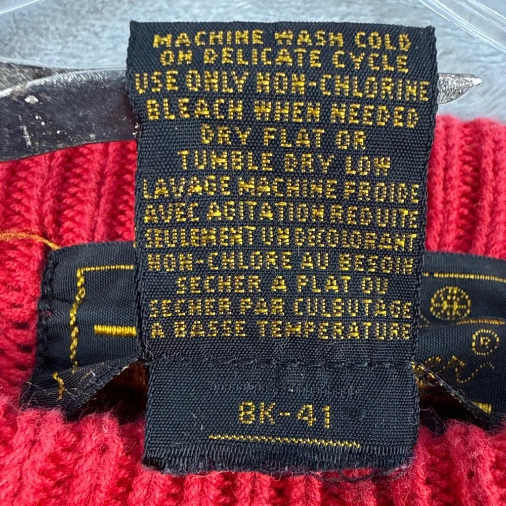 Eddie Bauer Sweater Mens L Striped Red Blue Cotton Shaker Knit EUC